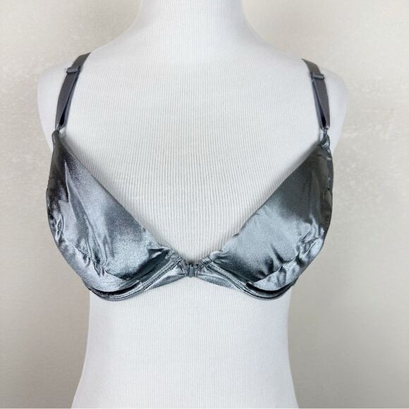 Victorias Secret Grey Satin Push Up Second Skin Bra Vintage 90s Grey 34C - Picture 1 of 8